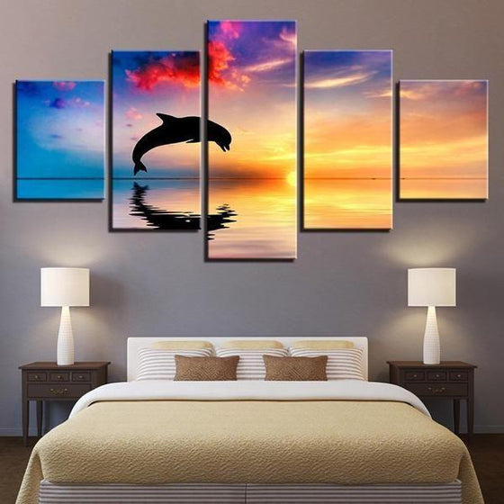 Dolphin Tricks Sunrise Canvas Wall Art Bedroom