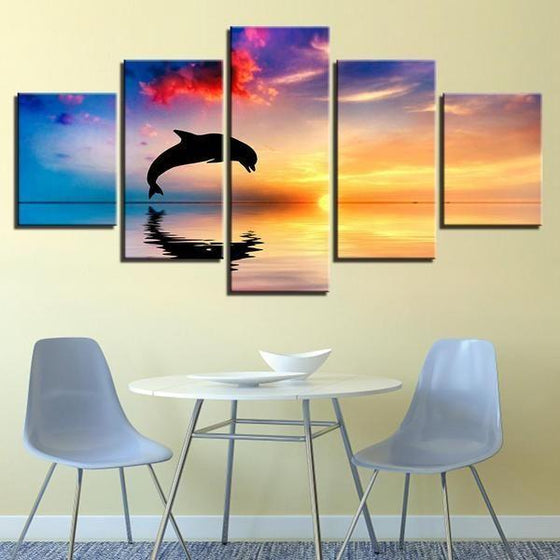 Dolphin Tricks Sunrise Canvas Wall Art