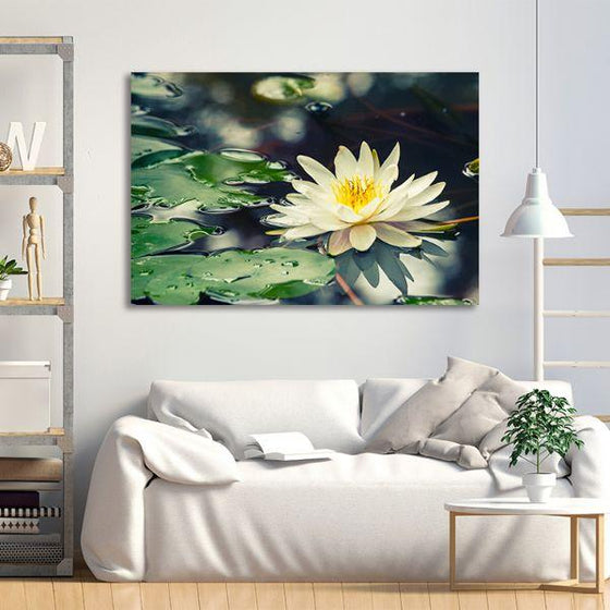 Floating White Waterlily Canvas Wall Art Living Room