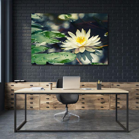 Floating White Waterlily Canvas Wall Art Office