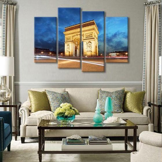 Arc De Triomphe In Paris 4-Panel Canvas Wall Art Living Room