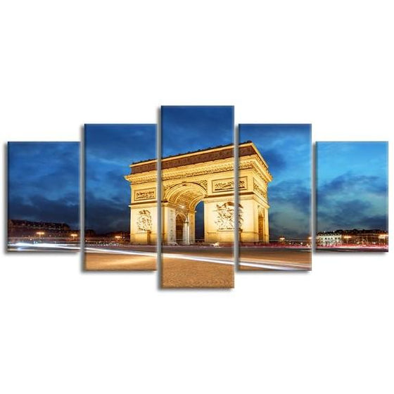 Arc De Triomphe In Paris 5-Panel Canvas Wall Art