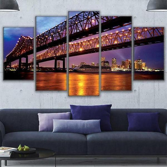 Crescent City Connection Bridge Canvas Wall Art Living Room