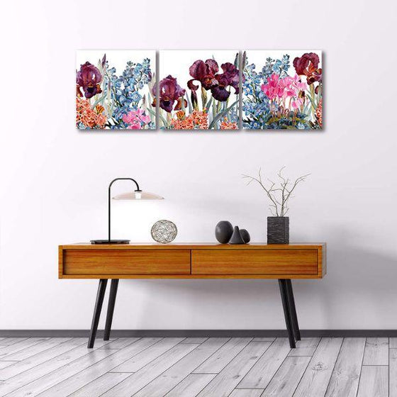 Assorted Colorful Flowers 3 Panels Canvas Wall Art Decor