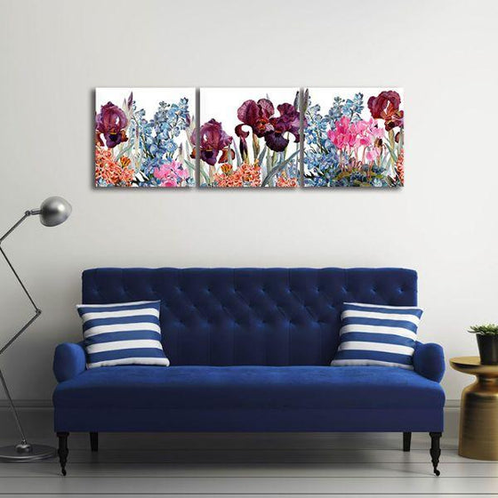 Assorted Colorful Flowers 3 Panels Canvas Wall Art Office