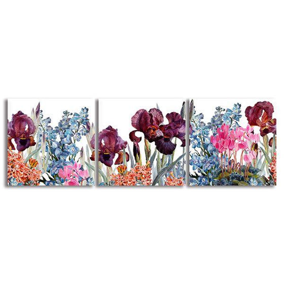 Assorted Colorful Flowers 3 Panels Canvas Wall Art