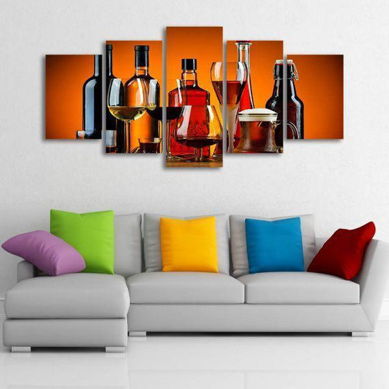 Assorted Liquors 5 Panels Canvas Wall Art Decor