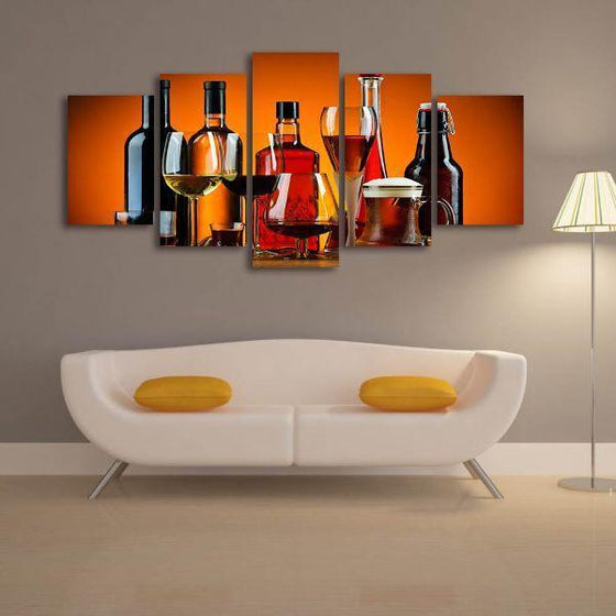 Assorted Liquors 5 Panels Canvas Wall Art Print