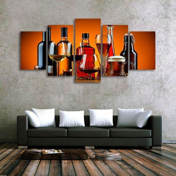 Assorted Liquors 5 Panels Canvas Wall Art Set