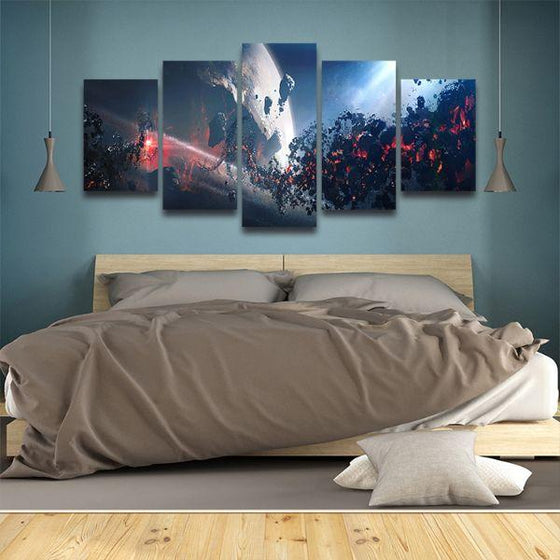 Asteroid Belt 5 Panels Canvas Wall Art Bed Room