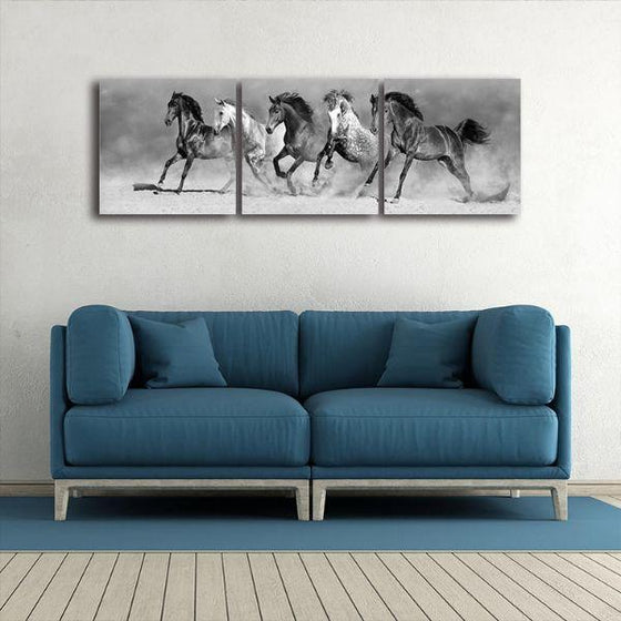 B&W Running Horses Canvas Wall Art Decor