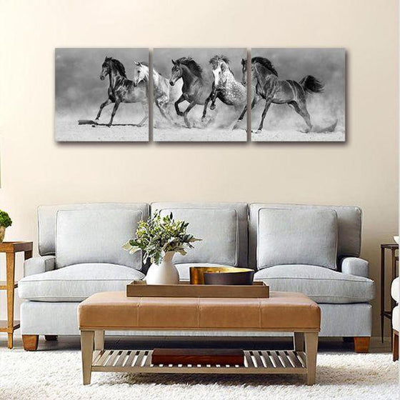 B&W Running Horses Canvas Wall Art Living Room