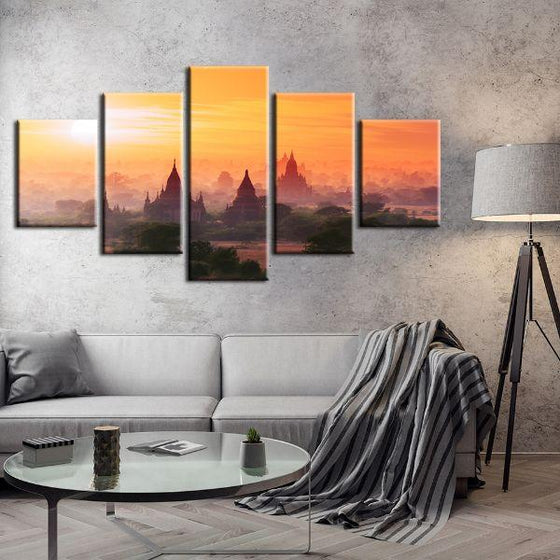 Bagan Historical Site 5 Panels Canvas Wall Art Set