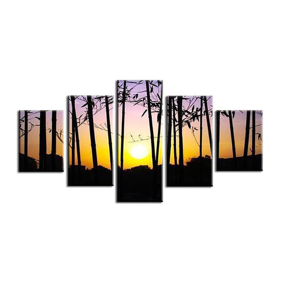 Bamboo Trees & Sunset View Canvas Wall Art