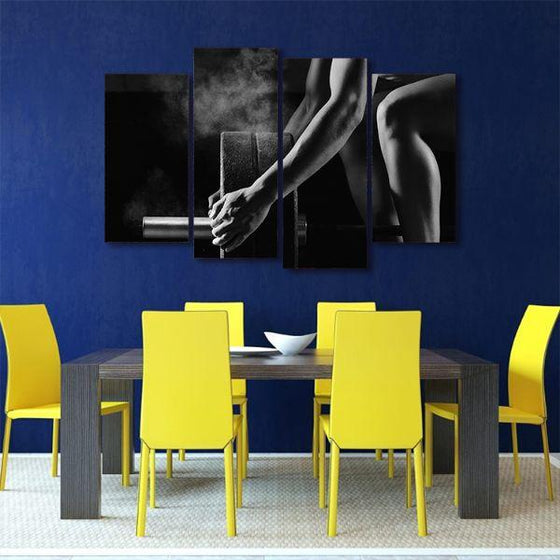 Barbell Lifting Fitness 4 Panels Canvas Wall Art Dining Room