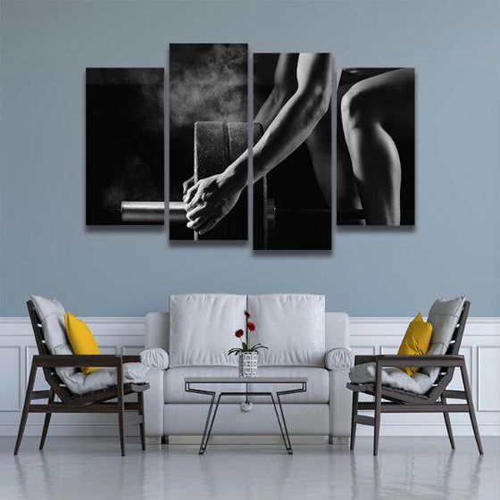 Barbell Lifting Fitness 4 Panels Canvas Wall Art Living Room