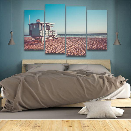 Beach Lifeguard Station In 4 Panels Canvas Wall Art Bedroom