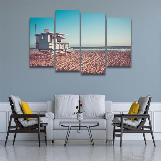 Beach Lifeguard Station In 4 Panels Canvas Wall Art Living Room
