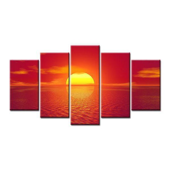 Beach Red Sunset Canvas Wall Art
