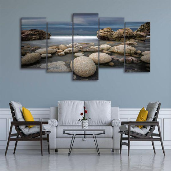 Beach Rocks 5-Panel Canvas Wall Art Living Room