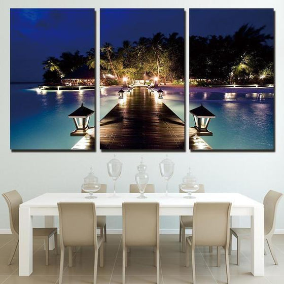 Beach Resort Night View Canvas Wall Art Dining Room Decor