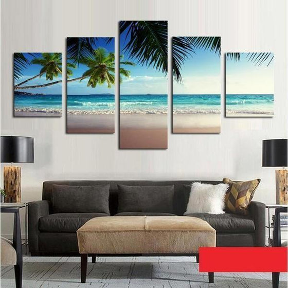Coconut Trees At The Beach Canvas Wall Art Living Room