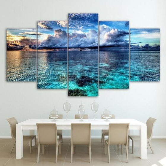 Cloudy Beach Landscape Canvas Wall Art Dining Room