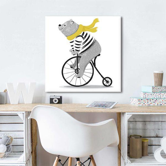 Bear On A Bicycle Canvas Wall Art Bedroom