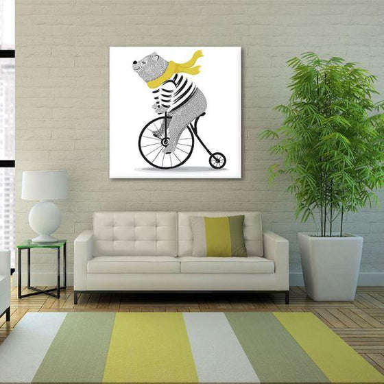 Bear On A Bicycle Canvas Wall Art Living Room