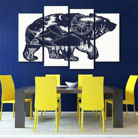 Bear Silhouette 4 Panels Canvas Wall Art Dining Room