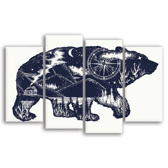 Bear Silhouette 4 Panels Canvas Wall Art