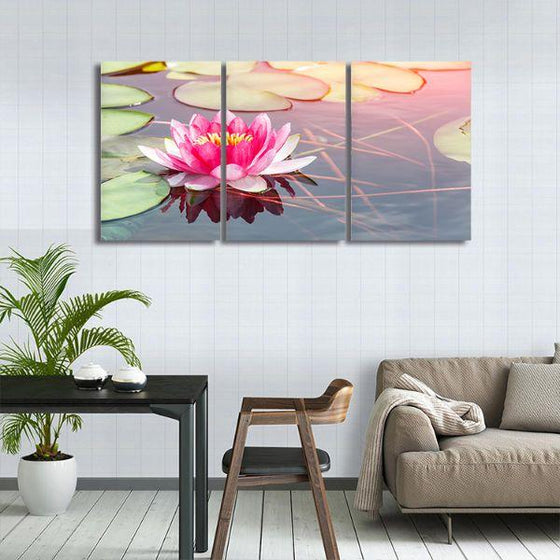 Beautiful Pink Waterlily 3-Panel Canvas Wall Art Decor