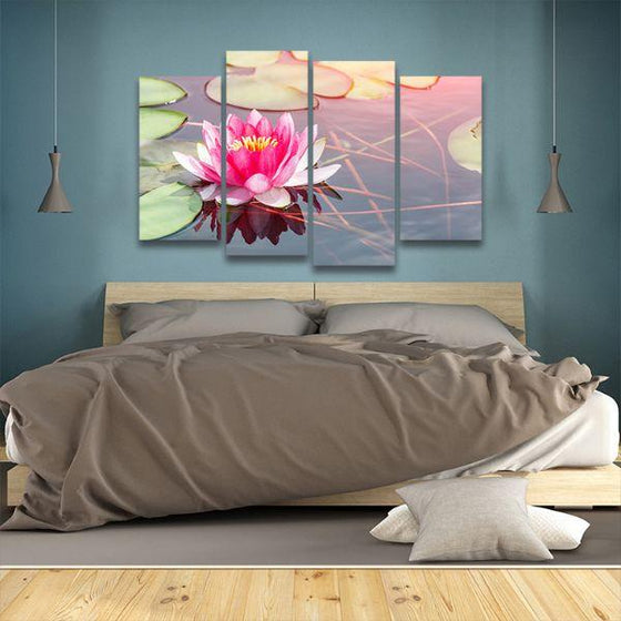 Beautiful Pink Waterlily 4 Panels Canvas Wall Art Bedroom