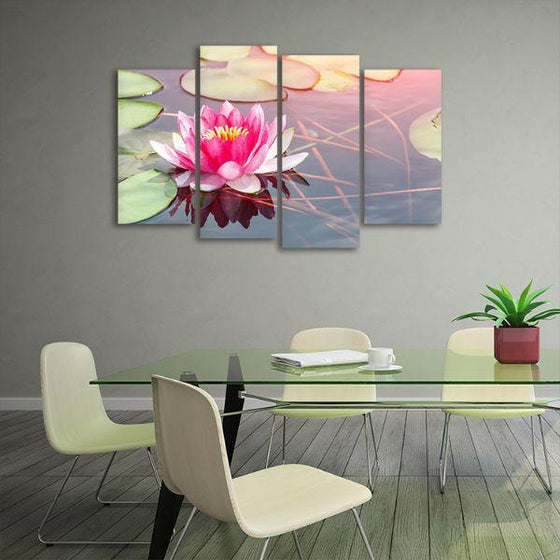 Beautiful Pink Waterlily 4 Panels Canvas Wall Art Decor