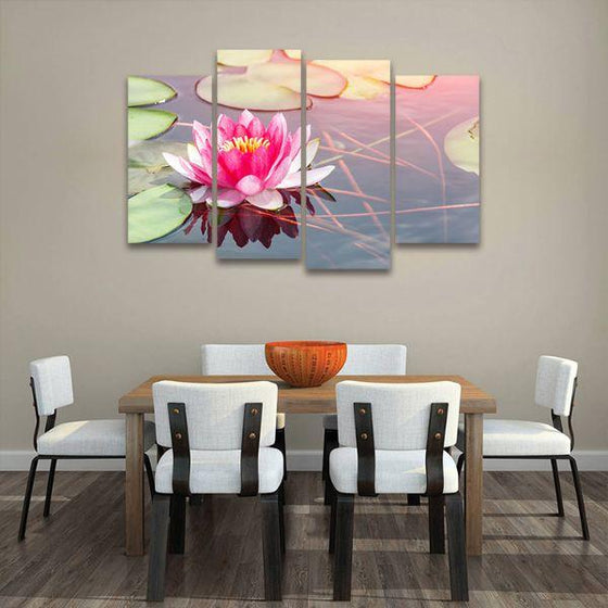 Beautiful Pink Waterlily 4 Panels Canvas Wall Art Living Room