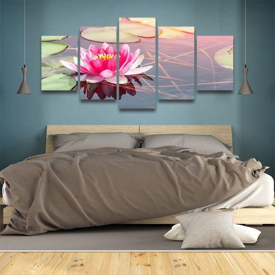 Beautiful Pink Waterlily 5 Panels Canvas Wall Art Bedroom