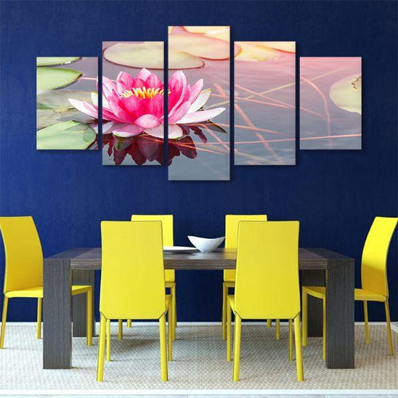 Beautiful Pink Waterlily 5 Panels Canvas Wall Art Dining Room