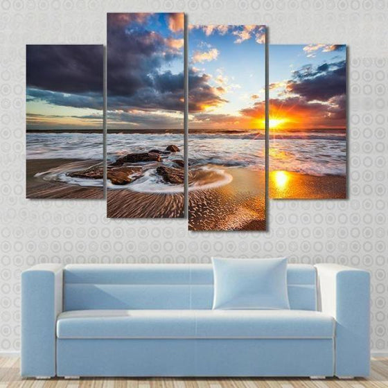 Beach Side And Sunrise Canvas Wall Art Living Room