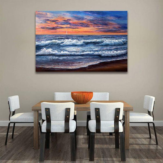 Best Sunset and Waves Canvas Wall Art Dining Room