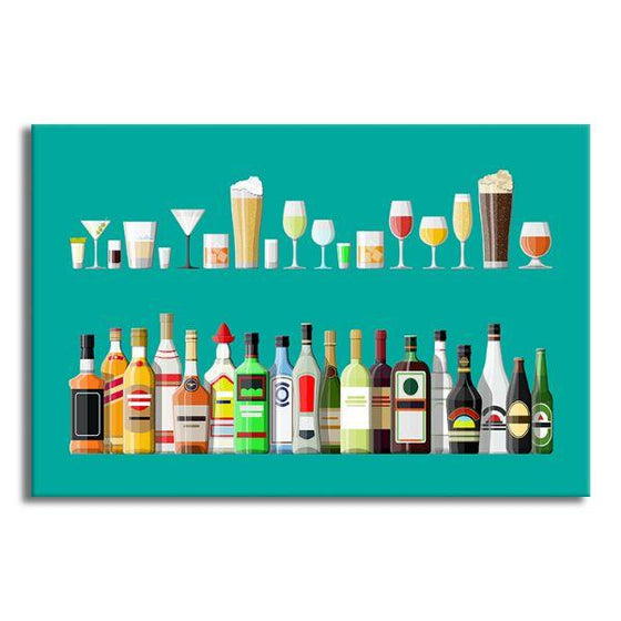 Liquor Glass And Bottle 1 Panel Canvas Wall Art