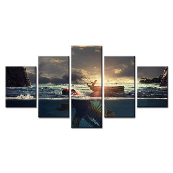 Fish Under The Sunset Sky Canvas Wall Art