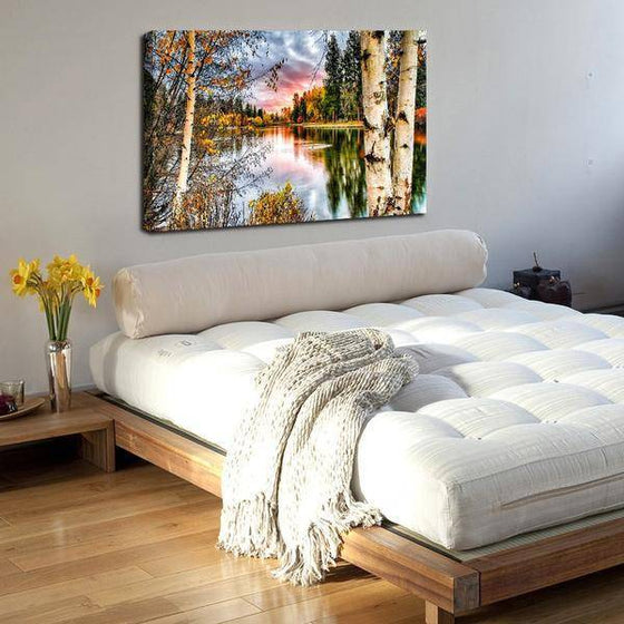 Birch Tree With Lake View Wall Art Bedroom