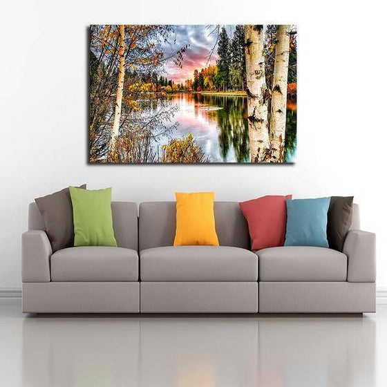 Birch Tree With Lake View Wall Art Ideas