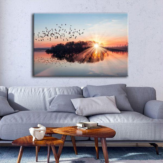 Birds Flying At Sunset Canvas Wall Art Living Room