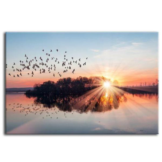 Birds Flying At Sunset Canvas Wall Art