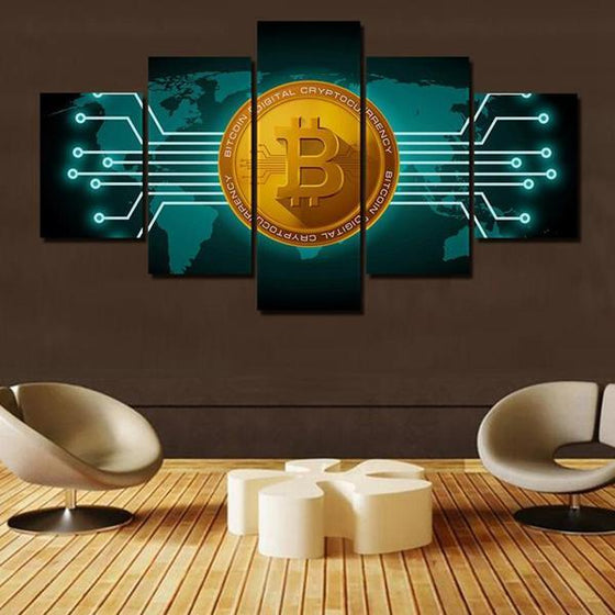 Bitcoin World Map Canvas Wall Art Office Decor