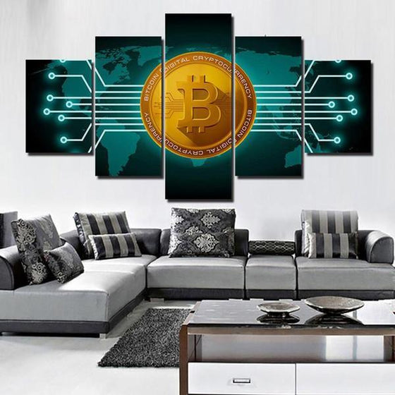 Bitcoin World Map Canvas Wall Art Prints