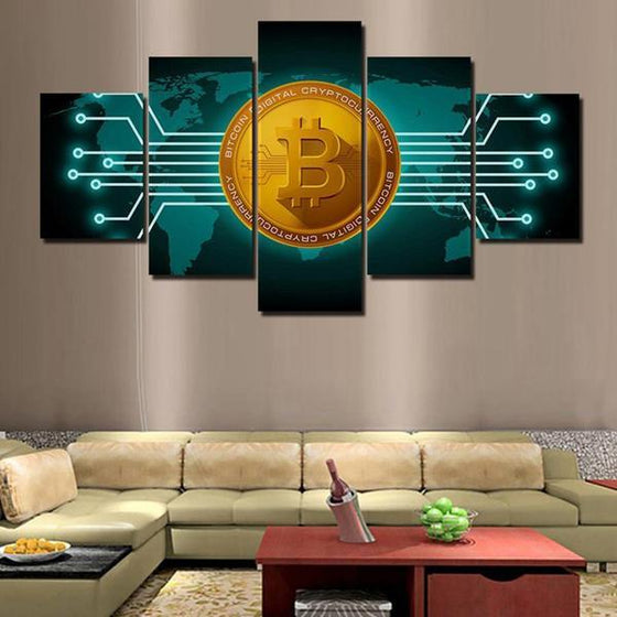 Bitcoin World Map Canvas Wall Art Living Room Decor