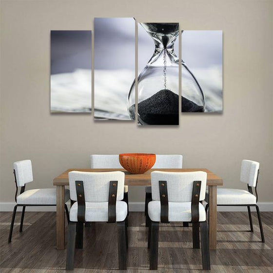 Black & White Hour Glass 4 Panels Canvas Wall Art Dining Room
