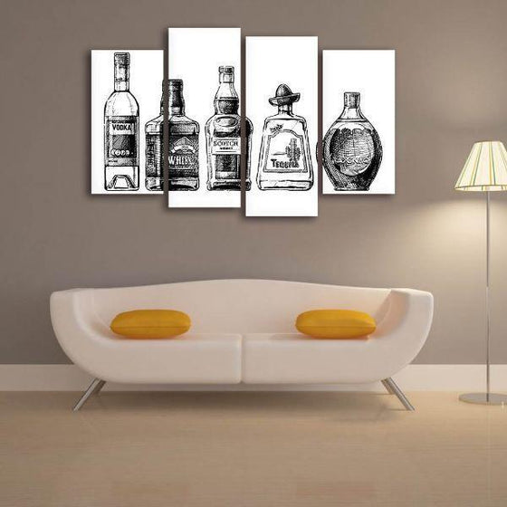 Black & White Liquor 4 Panels Canvas Wall Art Print